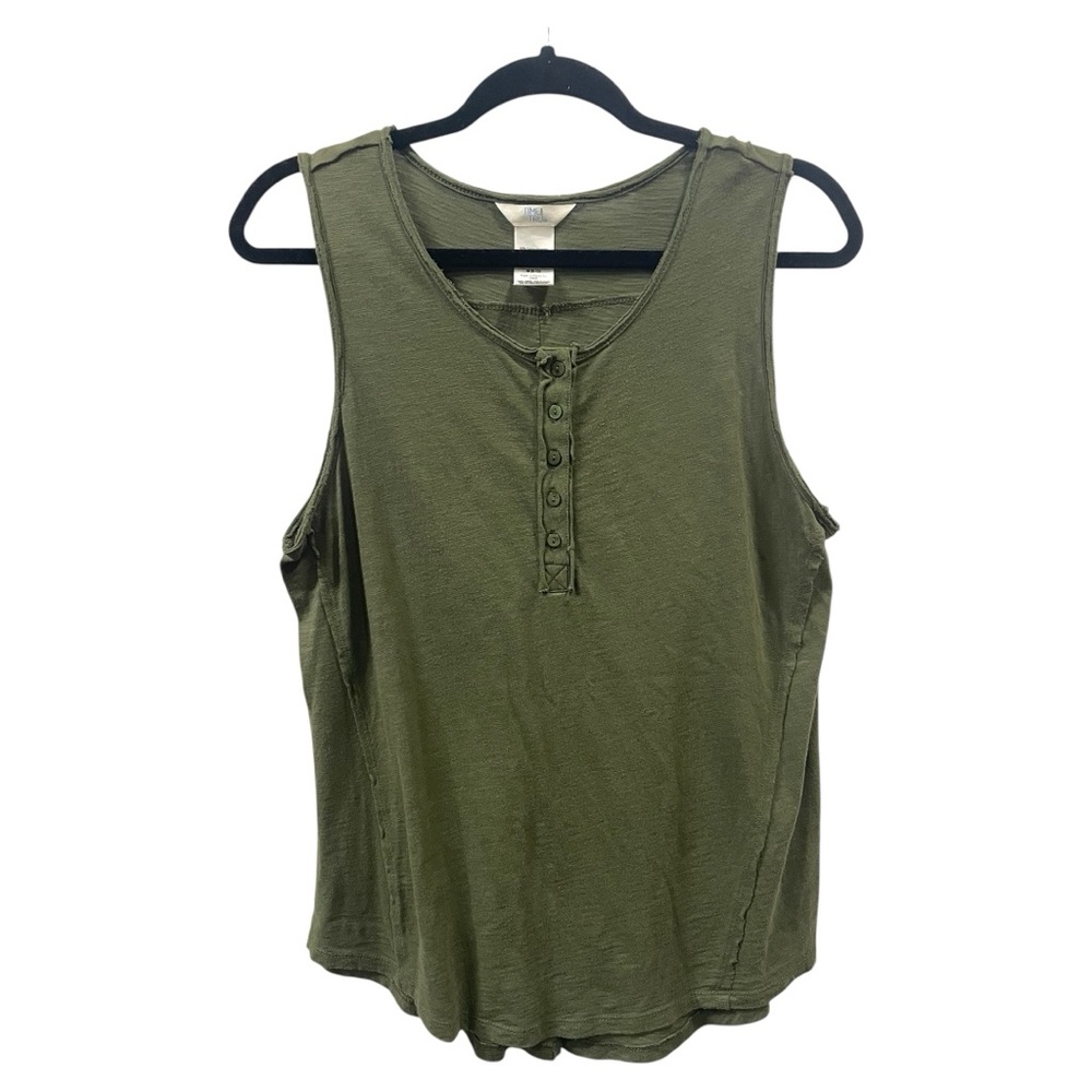 Time And Tru Green Button Tank Top Sleeveless Tee